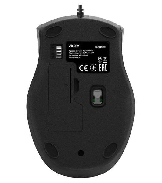 Мышь проводная Acer OMW020 черный, 1600 dpi, USB, кнопки - 4
