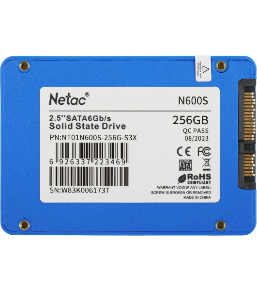 Накопитель SSD Netac N600S, 256Gb, SATA III, 2.5', R/W 540/490