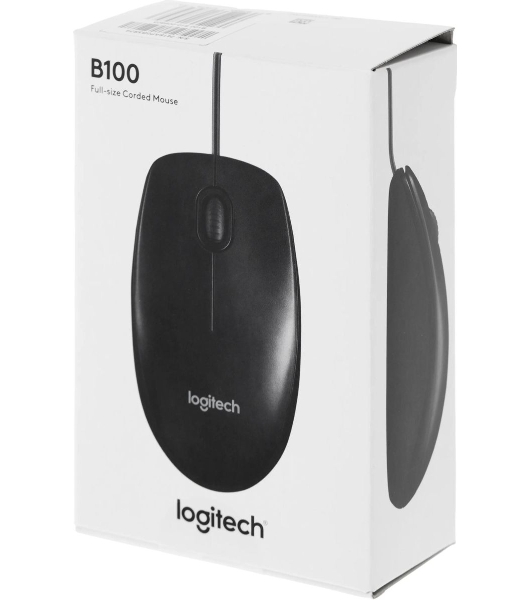 Мышь проводная Logitech B100 черный, 1000 dpi, USB, кнопки - 3