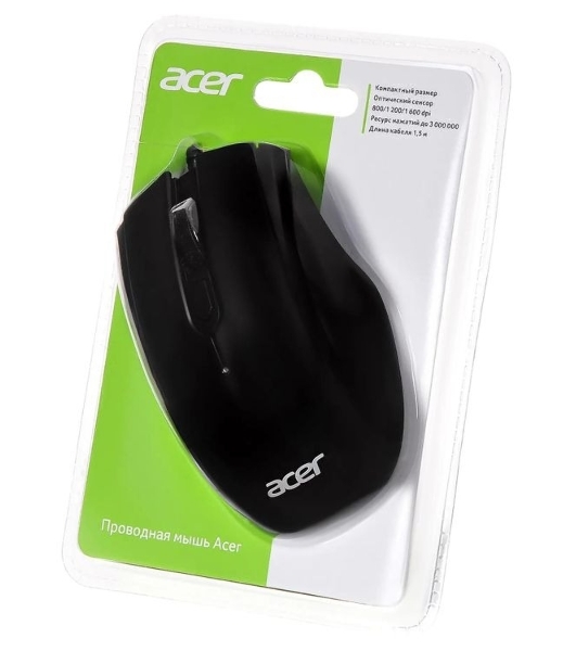 Мышь проводная Acer OMW020 черный, 1600 dpi, USB, кнопки - 4
