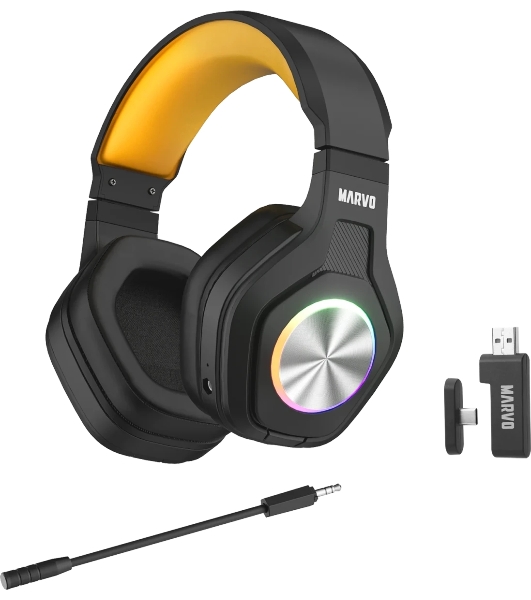 Гарнитура MARVO HG9084W Pulz 80W чёрный, беспроводная + проводная, радиоканал, до 50 ч, подсветка, совместимость с PS5, Xbox
