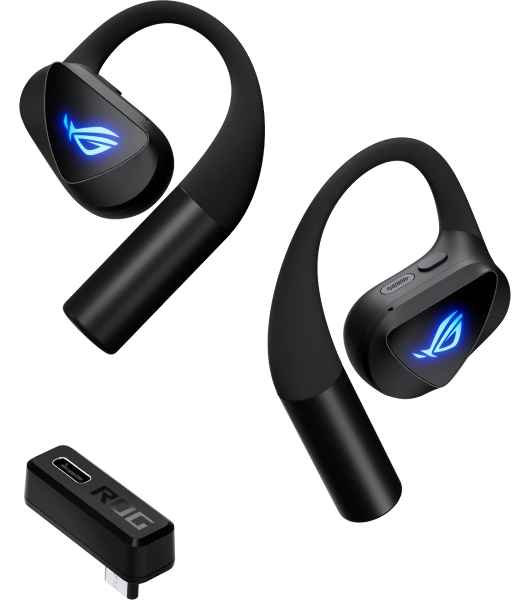 Гарнитура ASUS ROG Cetra Open Wireless Gaming Earbuds чёрный, беспроводная, радиоканал, до 16 ч, подсветка, совместимость с PS5