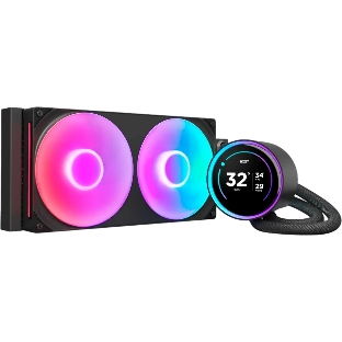 Система жидкостного охлаждения для ПК/Water Cooling System NZXT Kraken Elite 280 RGb (250W, 280мм, LED temp., Black/Fans: 2x140мм, 98.61CFM, 34.5dBA, 2000RPM/Pump height 65мм, 2800RPM, Rad thickness 27мм/S: 1851, 1700, 1200, 115X, AM5, AM4)