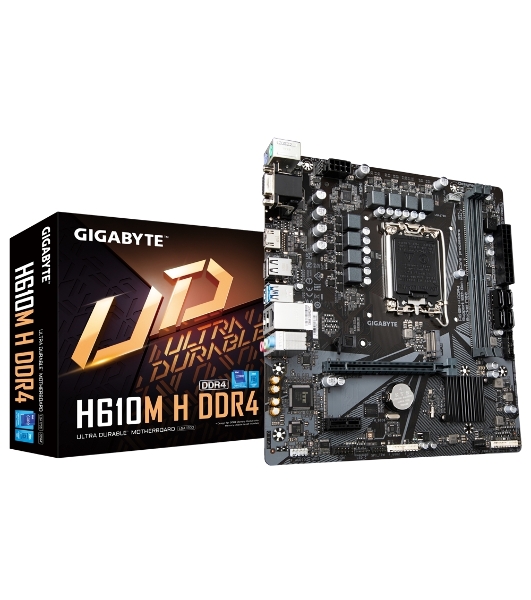 Материнская плата Gigabyte H610M-H DDR4, LGA 1700, Intel H610, 2xDDR4, 4xSATA, 1xM.2, 1xPCIe 4.0 x16, 2xPCIe 3.0 x1, 1xVGA, 1xHDMI, 1x1Gb LAN, 4xUSB-A 5Gbps, 2xUSB-A 2.0, 1xPS/2, 3x3.5 мм, 7.1, mATX