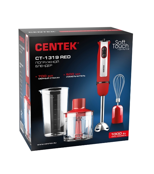 Блендер погружной Centek CT-1319 красный, 1000 Вт, плавная регулировка, турбо