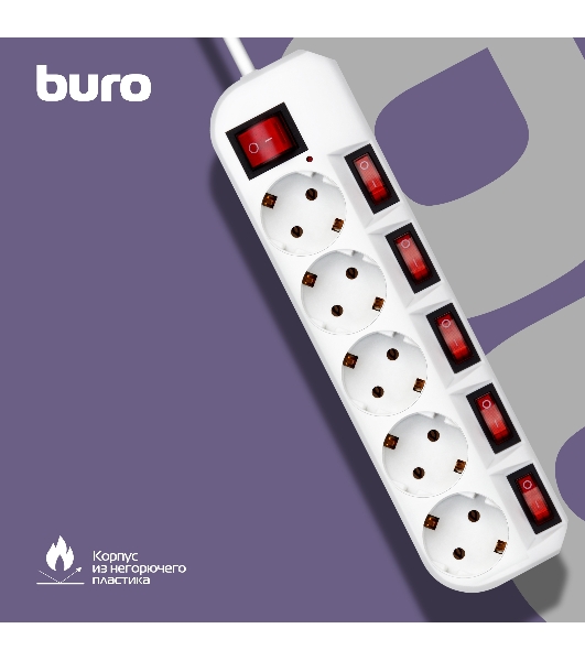 Сетевой фильтр Buro 500SH-3-SW-W 3 м, 5 розеток, белый, коробка