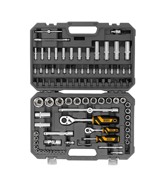 Набор инструментов Denzel 1/2', 1/4', CrV, S2, пластиковый кейс, 94 предмета