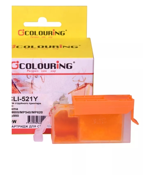 Картридж струйный Colouring CG-CLI-521Y желтый с чипом водный (9 мл) для Canon IP3600/IP4600/MP540/MP550/MP620/MP630/MP980