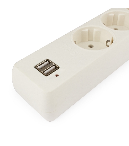 Сетевой фильтр Гарнизон 5 р, 10А, 2xUSB, 1.8 м, ур.защиты 4, белый, пакет