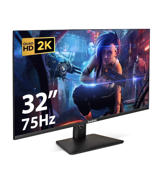 Монитор 31.5' ExeGate SmartView ES3207CA IPS 2560x1440, 75 Гц, 1 мс, 16:9, 250 кд/м², 1xHDMI, 2xDP, 2xUSB, 3.5 мм, черный