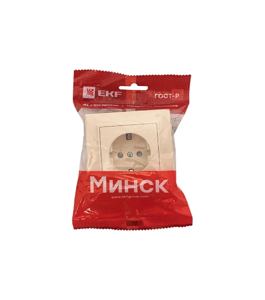 Розетка EKF Минск ERR16-028-200 1-м СП 16А IP20 с заземлением, с защитными шторками, бежевый