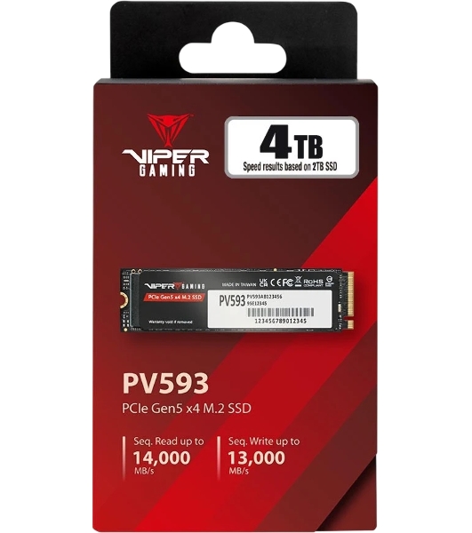 Накопитель SSD M.2 Viper 4.0Tb VP593 Series PV593P4TbM28H (PCI-E 5.0 x4, up to 14000/13000MBs, 3D TLC, 3000TbW, DRAM, NVMe 2.0, SM2508)