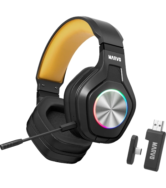 Гарнитура MARVO HG9084W Pulz 80W чёрный, беспроводная + проводная, радиоканал, до 50 ч, подсветка, совместимость с PS5, Xbox