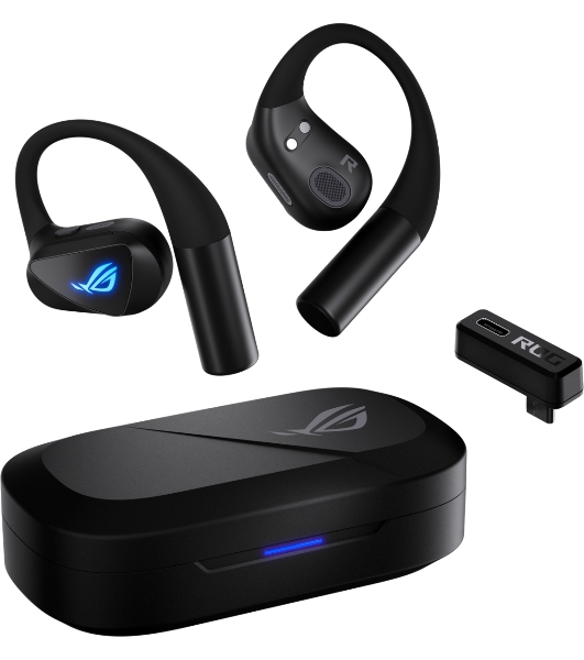 Гарнитура ASUS ROG Cetra Open Wireless Gaming Earbuds чёрный, беспроводная, радиоканал, до 16 ч, подсветка, совместимость с PS5