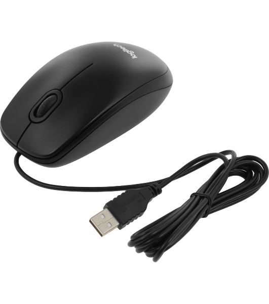Мышь проводная Logitech B100 черный, 1000 dpi, USB, кнопки - 3