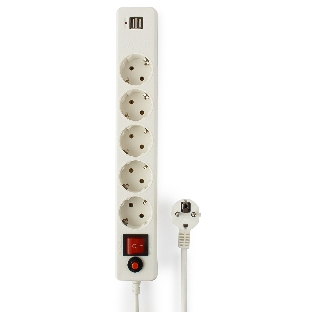Сетевой фильтр Гарнизон 5 р, 10А, 2xUSB, 1.8 м, ур.защиты 4, белый, пакет