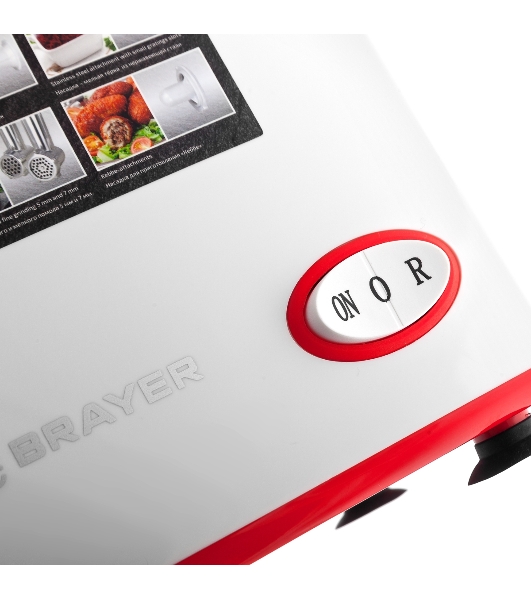Мясорубка электрическая Brayer BR1603 белый, 1500 Вт, 2.0 кг/мин, реверс, защита от перегрузки, насадки - 7