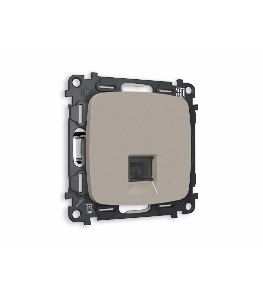 Комплект механизма компьютерной розетки OMEGA Серо-бежевый матовый RJ-45(8P8C) CAT6 с шторкой QUANT (OP3720, VM188) MO372010