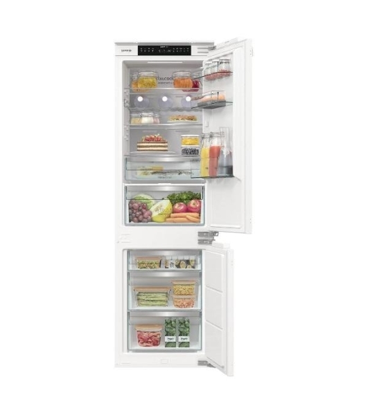 Встраиваемый холодильник Gorenje NRKI517E82WF, полезный объем 244 л, электронное управление, цифровой дисплей, автоматическое размораживание No Frost, быстрое замораживание, интенсивное охлаждение, зона свежести с контролем влажности, инверторный компрессор, энергоэффективность А+