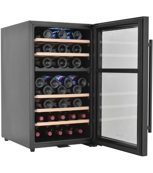 Винный шкаф ZÜGEL ZCWF521DB черный, 127 л, 2 отсека, 52 бут., класс A+