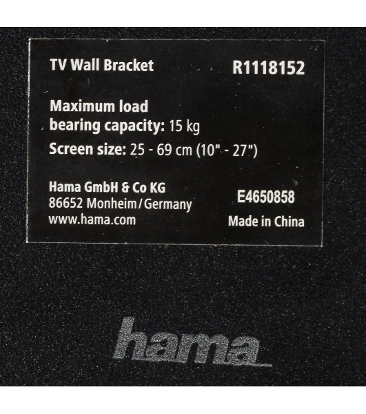 Кронштейн для телевизора Hama R1 118152 черный, 10'-27' макс. 15 кг, настенный, поворот