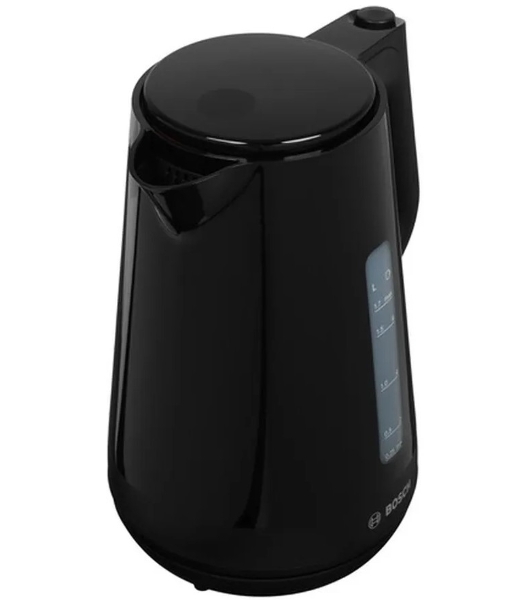 Электрочайник Bosch TWK1M123 черный, 1.7 л, 2400 Вт, скрытый нагревательный элемент