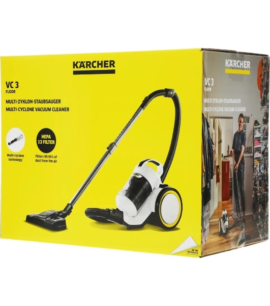 Пылесос Karcher VC 3 Floor белый/черный, 600/700 Вт, уборка сухая, пылесборник контейнер 0.9 л