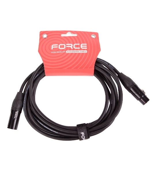 Кабель микрофонный FORCE FMC-06/4.5XLR (M) - XLR (F), высококачественный балансный, малошумящий с проводниками из безкислородной меди OFC, диаметр 6 мм, черные профессиональные металлические разъемы, длина 4,5 м, цвет черный