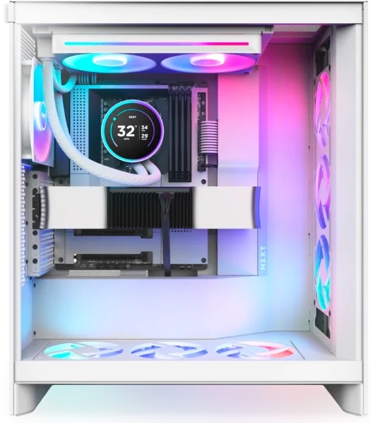 Система жидкостного охлаждения для ПК/Water Cooling System NZXT Kraken Elite 280 RGb (250W, 280мм, LED temp., белый/Fans: 2x140мм, 98.61CFM, 34.5dBA, 2000RPM/Pump height 65мм, 2800RPM, Rad thickness 27мм/S: 1851, 1700, 1200, 115X, AM5, AM4)