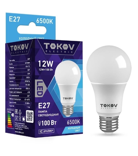 Лампа светодиодная TOKOV ELECTRIC 12Вт А60 6500К Е27 176-264В