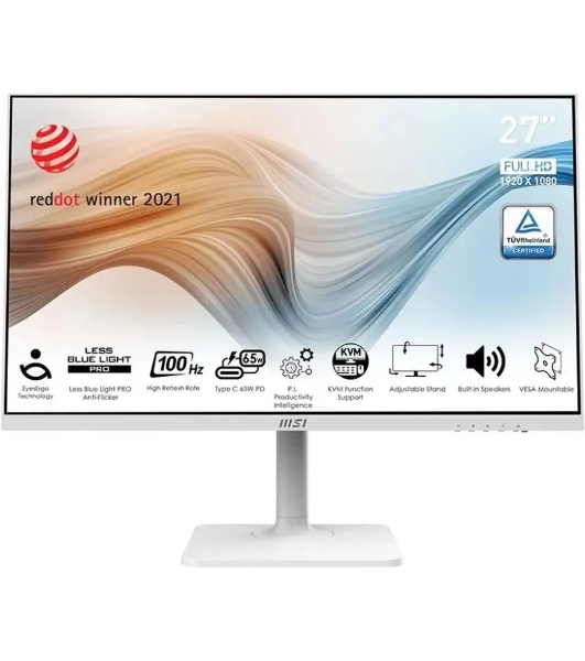Монитор 27' MSI Modern MD272XPW IPS 1920x1080, 100 Гц, 4 мс, 16:9, 300 кд/м², HDMI 1.4b, DP, USB-C, динамики, HDR10, белый