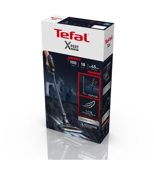 Пылесос вертикальный Tefal TY6838WO серый/фиолетовый, питание от аккумулятора, 100 Вт, уборка сухая, пылесборник 0.55 л