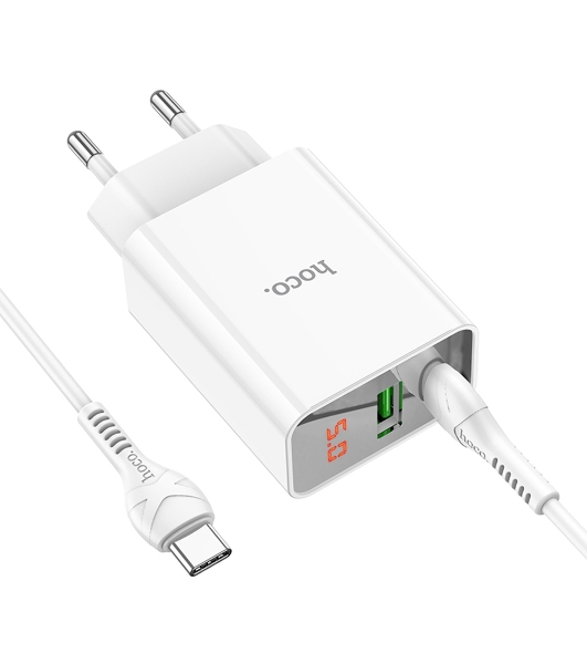 Сетевое зарядное устройство HOCO (6931474769824) C100Aaa 1USB+1Type-C 3.0A QC3.0 PD 20W, белый