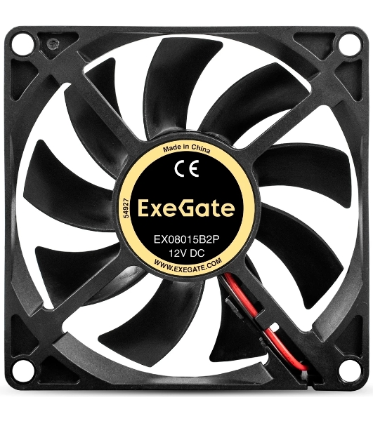 Вентилятор корпусной ExeGate EX08015B2P, 80 мм, 2000 об/мин, 21 дБ, 2-pin, без подсветки