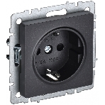 Розетка 1-местная IEK BRITE РС14-1-0-БрЧ (BR-R14-16-K02) с заземлением, с защитными шторками, 16А, черный, фото 1