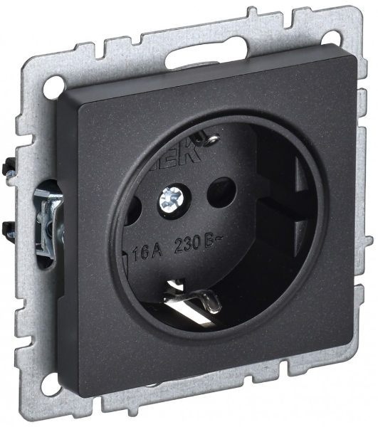 Розетка 1-местная IEK BRITE РС14-1-0-БрЧ (BR-R14-16-K02) с заземлением, с защитными шторками, 16А, черный