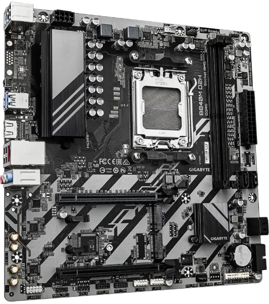 Материнская плата Gigabyte B840M D2H (V1.2), AM5, AMD B840, 2xDDR5, 4xSATA, 2xM.2, 1xPCIe 4.0 x16, 1xPCIe 3.0 x4, 1xHDMI, 1x2.5Gb LAN, 2xUSB-A 5Gbps, 8xUSB-A 2.0, 3x3.5 мм, 7.1, mATX