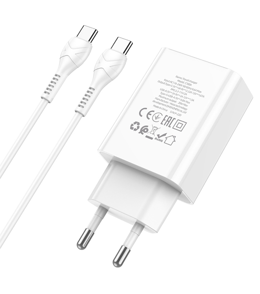 Сетевое зарядное устройство HOCO (6931474769824) C100Aaa 1USB+1Type-C 3.0A QC3.0 PD 20W, белый