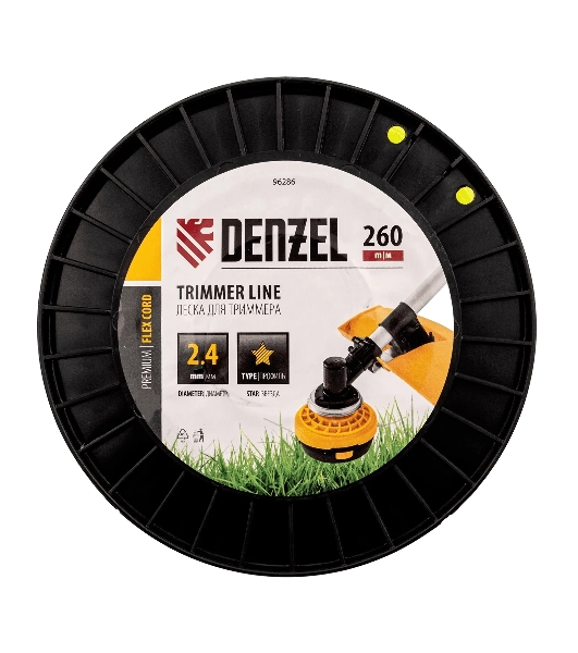 Леска для триммера Denzel звезда, 2,4мм х 260м, на DIN катушке FLEX CORD