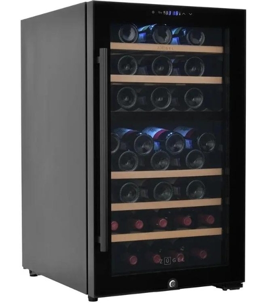 Винный шкаф ZÜGEL ZCWF521DB черный, 127 л, 2 отсека, 52 бут., класс A+