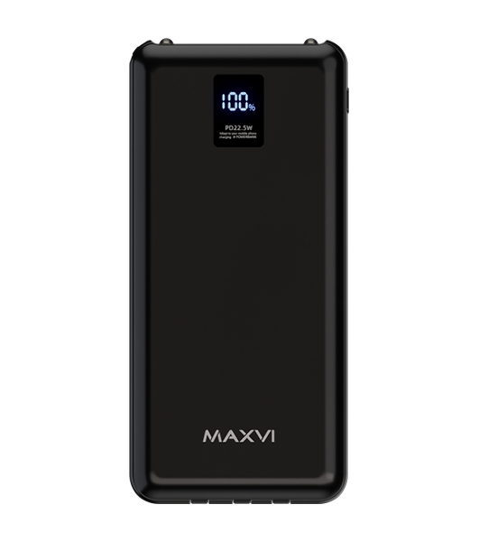 Внешний аккумулятор Maxvi PB10-11 10000 мАч черный 3A, встроенные кабели USB A/Type-C/Lightning