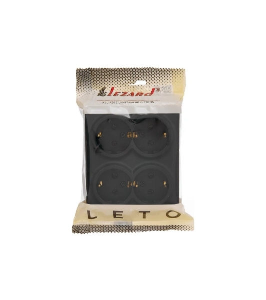 Розетка 4-мест. с заземл. LEZARD LETO 752-4200-127BDP закрытый корпус ПБТ черный бархат