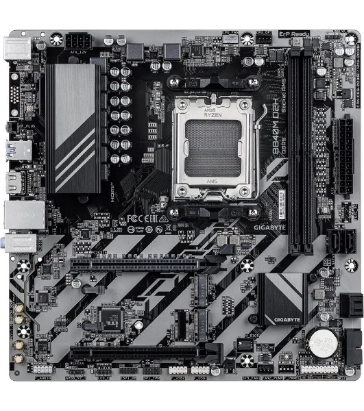 Материнская плата Gigabyte B840M D2H (V1.2), AM5, AMD B840, 2xDDR5, 4xSATA, 2xM.2, 1xPCIe 4.0 x16, 1xPCIe 3.0 x4, 1xHDMI, 1x2.5Gb LAN, 2xUSB-A 5Gbps, 8xUSB-A 2.0, 3x3.5 мм, 7.1, mATX