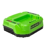 Зарядное устройство GreenWorks 60V (2932007)'Зарядное устройство Greenworks (модель) - используется для заряда аккумуляторных батарей Гринворкс 60 вольт на 2 А/ч,4 А/ч и 6 А/ч.Время зарядки данных аккумуляторов составляет: 2 А/ч = 60 минут; 4 А/ч = 120 минут.Зарядка оснащается системой автоматического отключения при достижении максимального заряда батареи для сохранения рабочих характеристик Li-Ion, а также специальным чипом, который защищает батарею от перегрева. Эти современные системы интеллектуального заряда обеспечивают сохранность дорогостоящего лития от преждевременной потери своих свойств и обеспечивают максимально возможный срок службы батареи. Для устойчивости зарядка имеет прорезиненные ножки. Для крепления на стену есть специальная проушина. На корпусе зарядки присутствую индикаторы заряда. Питание зарядного устройства осуществляется от сети 230 вольт переменного тока 50-60 Гц, 1,9 Ампер.Преимущества модели: Совместимость с аккумуляторами Greenworks 60V; Чип для защиты от перегрева, фото5