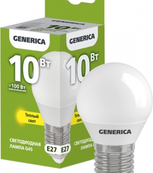Лампа cветодиодная LED G45 IEK LL-G45-10-230-30-E27-G шар 10Вт 230В 3000К E27 GENERICA