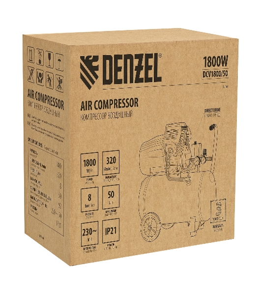 Компрессор воздушный Denzel прям. привод DCV1800/50, 1,8 кВт, 50 л, 320 л/мин
