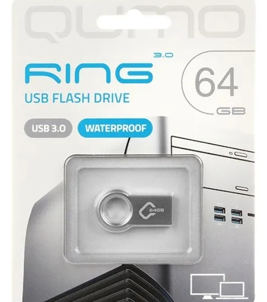 Флешка USB QUMO 64Gb Ring USB 3.0 цвет корпуса металлик(QM64GUD3-Ring)