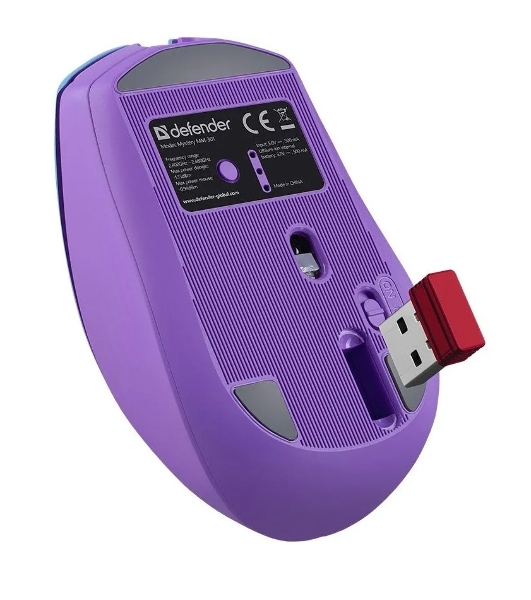 Мышь беспроводная Defender Mystery MM-301 фиолетовый, 1600 dpi, радиоканал, Bluetooth, USB, кнопки - 6