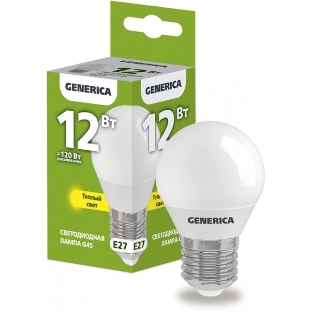 Лампа cветодиодная LED G45 IEK LL-G45-12-230-30-E27-G шар 12Вт 230В 3000К E27 GENERICA
