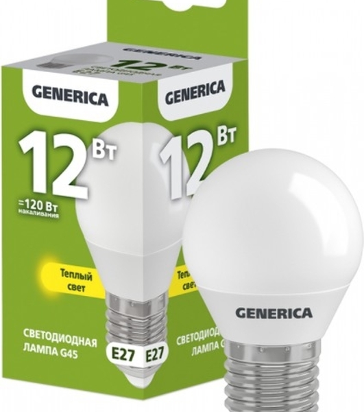 Лампа cветодиодная LED G45 IEK LL-G45-12-230-30-E27-G шар 12Вт 230В 3000К E27 GENERICA